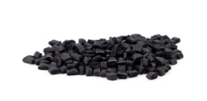 Bag of black plastic pellets for industrial 3D printing